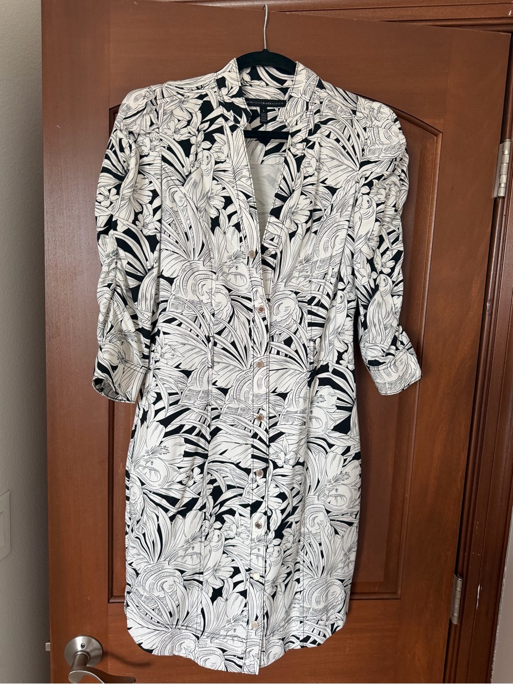 White House Black Market Black and White Floral Midi Shirt Dress